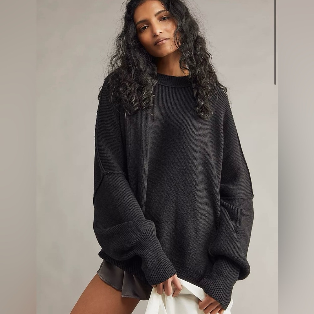 Free People Easy Street Tunic Black Oversized Sweater Size Small